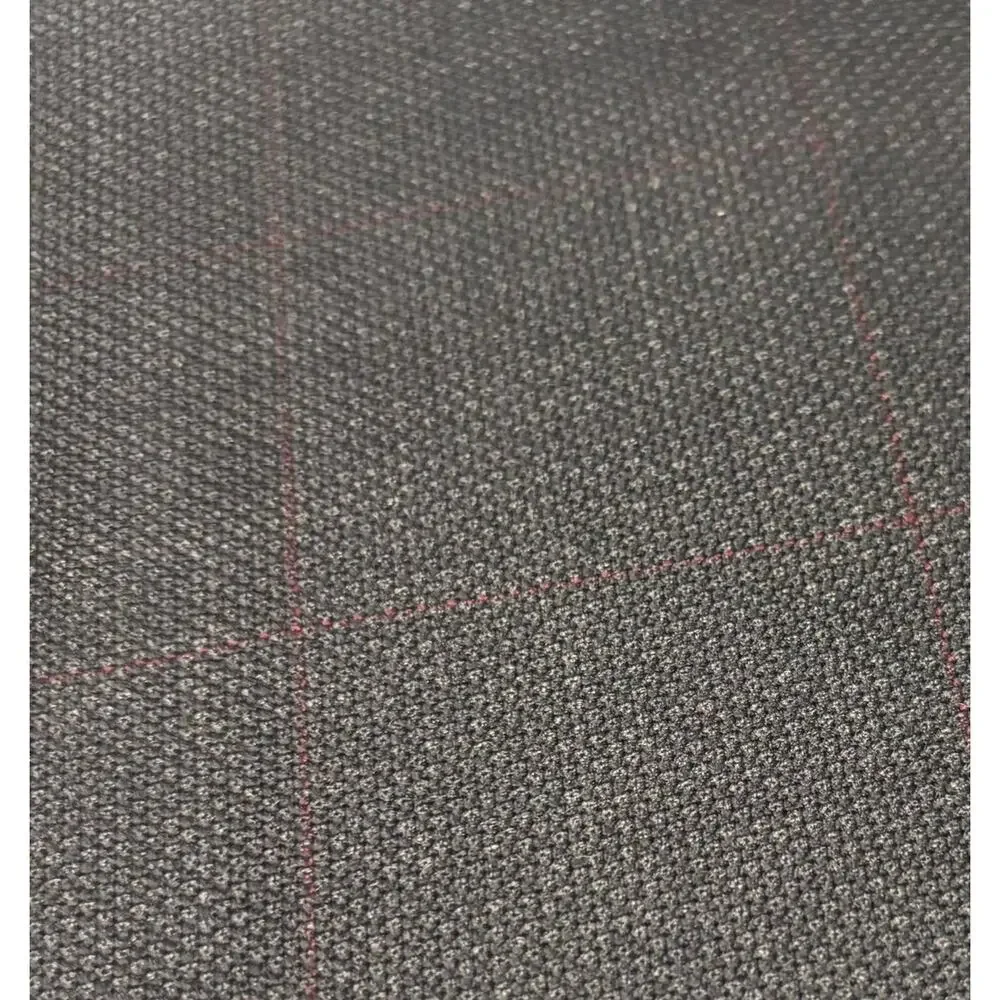Charcoal Gray Black Red Windowpane Wool Fabric 66